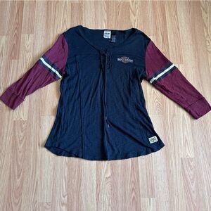 Harley-Davidson Women's Black and Burgundy Long Sleeve Tee